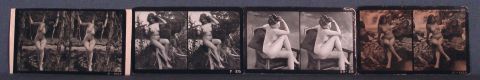 Fotos estereoscpicas de desnudos femeninos posando en la naturaleza o en estudio fotogrfico.