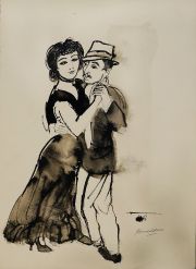 Basalda, H. Bailando tango, dibujo a la tinta.