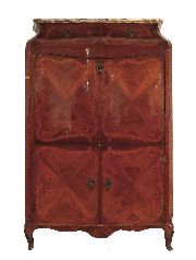 Secretaire Regence, dos puertas, dos cajones, tapa volcable, T. mrmol, averas, con llave -63-