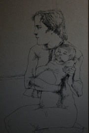 Enrique Sobisch. Madre con Nio, tinta. Mide: 45 x 31 cm.