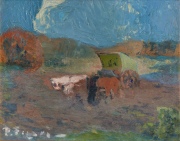 Figari, Pedro, El Carro, leo 21 x 27 cm.