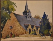 TITO SAUBIDET, Iglesia de Francia, acuarela firmada. Ao 1917. Mide: 21,5 x 27,5 cm.