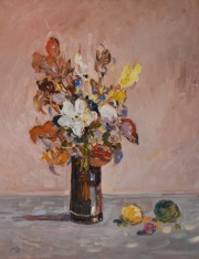 MONTOYA ORTIZ, Heriberto. Vaso con flores, leo de 90 x 70 cm.