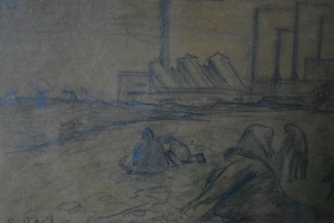 MARCH, Horacio. 'Villa Soldati' dibujo crayn. Mide: 17 x 22 cm.
