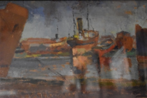 Veneziano, C. Barcos en descanso, leo. Mide: 25 x 41 cm.
