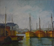 Heyneman, Puerto con barcos, leo 60 x 50 cm.