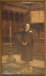 Jos Alcazar Tejedor, 1850 - 1907. 'Religiosa', leo. Mide: 57 x 34,5 cm.