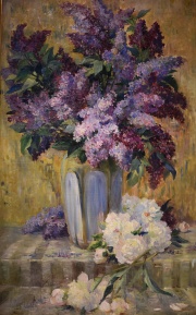 Vaso con flores, leo restaurado. Firmado R. Rousseau Decelle Restauraciones. Mide: 115 x 73 cm.