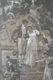Annimo, El Casamiento, tcnica mixta con realces en blanco. Mide 55 x 39 cm.