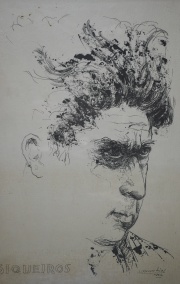 Demetrio Urrucha, SIQUEIROS, dibujo a la tinta. Firmado D. Urrucha 1962. 44 x 30 xm. Titulado Siqueiros abajo a la izq