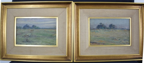 Dos. C. Ripamonte, Paisajes Pampeanos, par de leos de 20 x 30 cm. Ao 1916.