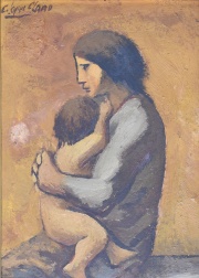 Lpez Claro, Csar. Maternidad, leo de 20 x 14 cm. Expo Witcomb 1942.