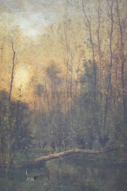 Pierre Ballue, Paiaje con rboles, leo s/tela con roturas. Mide 59 x 39 cm. ao 1886.