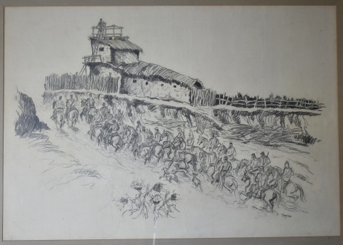 J.C. Huergo, Vuelta al Fortn, dibujo al lpiz de 43 x 61 cm.
