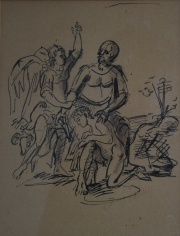Ivan Vasileff, dibujo, Escena Bblica. 20 x 26 cm.