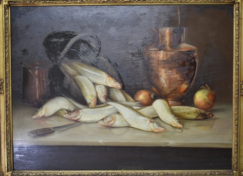 DORIA SANTILLI, PECES Y COBRES, leo. 61 x 80 cm.