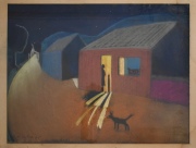 Nicols Rubio, Nocturno con Casas, pastel. 47 x 61 cm.