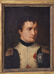 Napolen Bonaparte, leo sobre tela rentelado. Mide 22x26,7cm