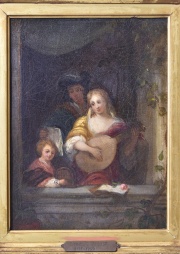 Cornelis Troost, Musiciens a la fenetre, leo sobre tabla.Mide: 29 x 22,2 cm