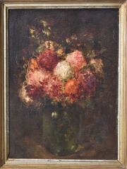 Vaso con flores, leo sobre tabla firmado Kaoszja J. Mide: 33 x 24 cm.