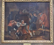 Escuela de Tenniers, Interior de taverna con personajes. leo sobre tabla. Mide: 23,5 x 27,5 cm.