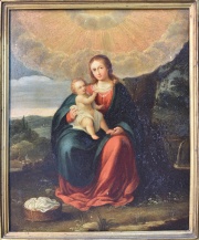 Virgen y el Nio, leo sobre cobre, mide: 18 x 14,7 cm.