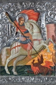 Icono, San Jorge, con montura plateada. (40) ms lmina de Virgen con nio enmarcada