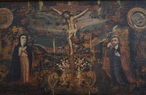 Annimo Altoperuano, Cristo en la Cruz con Mara. Marco dorado. (266)