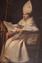 Obispo, olo sobre tela, con pergamino con inscripcin (262)