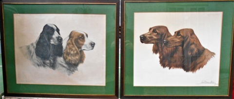 Dos LEON DANCHIN, grabados enmarcados de perros de raza, aos 1920 y 1931 medidas con marco: 70 x 58 centmetros cada un