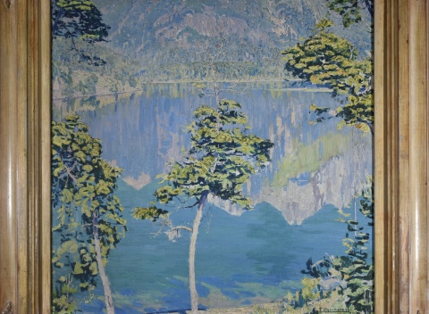 Francisco Bernareggi, Lago de Bariloche, leo de 70 x 70 cm. Ao 1942.