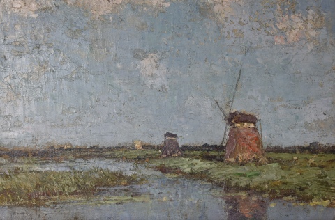 Stephan Jacques Witjens (1881-1956). Paisaje holands, leo sobre tabla, 23x31 cm. Firmado abajo a la izquierda