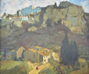 Leviller, Paisaje con casas, leo sobre tela 60 x 70 cm.