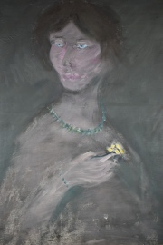 Iruretta, Figura de Mujer con collar y flor, leo de 80 x 69 cm.