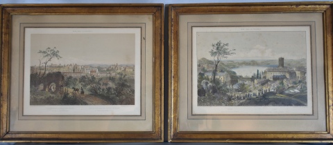 Dos Grabados, litografas color de Bayot , italianos, Veduta Genrale del Palazzo de Cesari Nemi - 125- 29 x 39 cm.