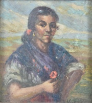 Cuadro: Mujer con Flor, leo de 20 x 17 cm.