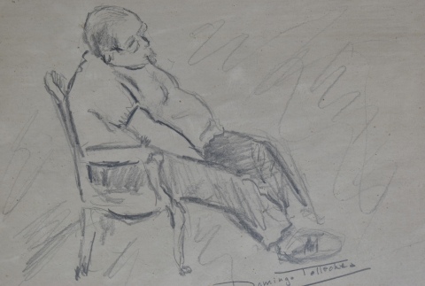 Personaje sentado, dibujo al lpiz de Domingo Tellechea
