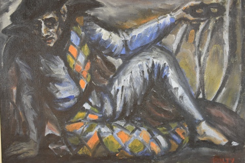 Adolfo Luis Halty 'Arlequin', leo sobre tela 85 x 110 cm. Peq. desperfecto.