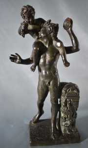 Baco con Nio, escultura en bronce. 25 cm.