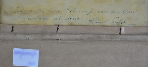 Ral Soldi 'Paisaje con Molino', tcnica mixta, dedicado y firmado al dorso. 17 x 23 cm-.