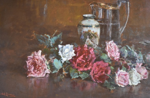 Crisanto del Mnaco 'Rosas y Vasos', leo sobre tabla.