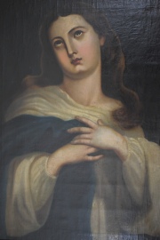 Virgen, leo sobre tela restaurado. Mide: 67 x 51,5 cm.