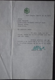 Carta mecanografiada y firmada del Escritor Pablo Neruda, Dirigida al seor Len Benaros, 31 de marzo 1973.