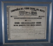Accion de la Cia del Ferrocarril del Oeste de Buenos Aires, del 1 de enero de 1857, firmada por el presidente
