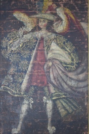 Angel Arcabucero, leo, deterioros. Mide: 100 x 65 cm.