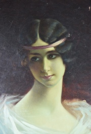 Retrato de Dama, leo, firmado L. Boni, pequeas averas. Mide: 50 x 35 cm.