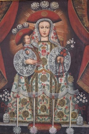 Virgen Peregrina, leo escuela Quitea. Mide: 34 x 24 cm.