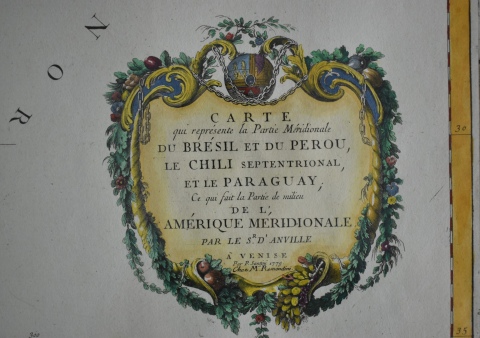 SANTINI, Paolo: Carte qui reprsente la Partie Mridionale du Bresil et du Perou, le Chili septentrional, et le Paraguay