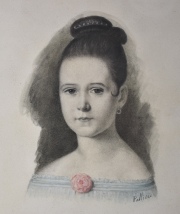 Retrato de Nia, acuarela firmada Pallire. Mide: 25 x 25 cm.