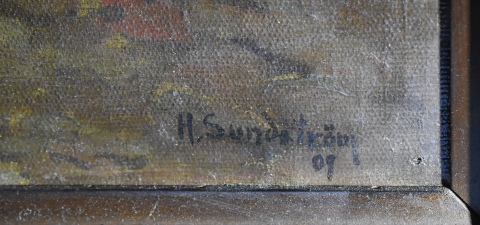 Entrada Arbolada, leo firmado H. Sundstrm. Mide: 58 x 83 cm.